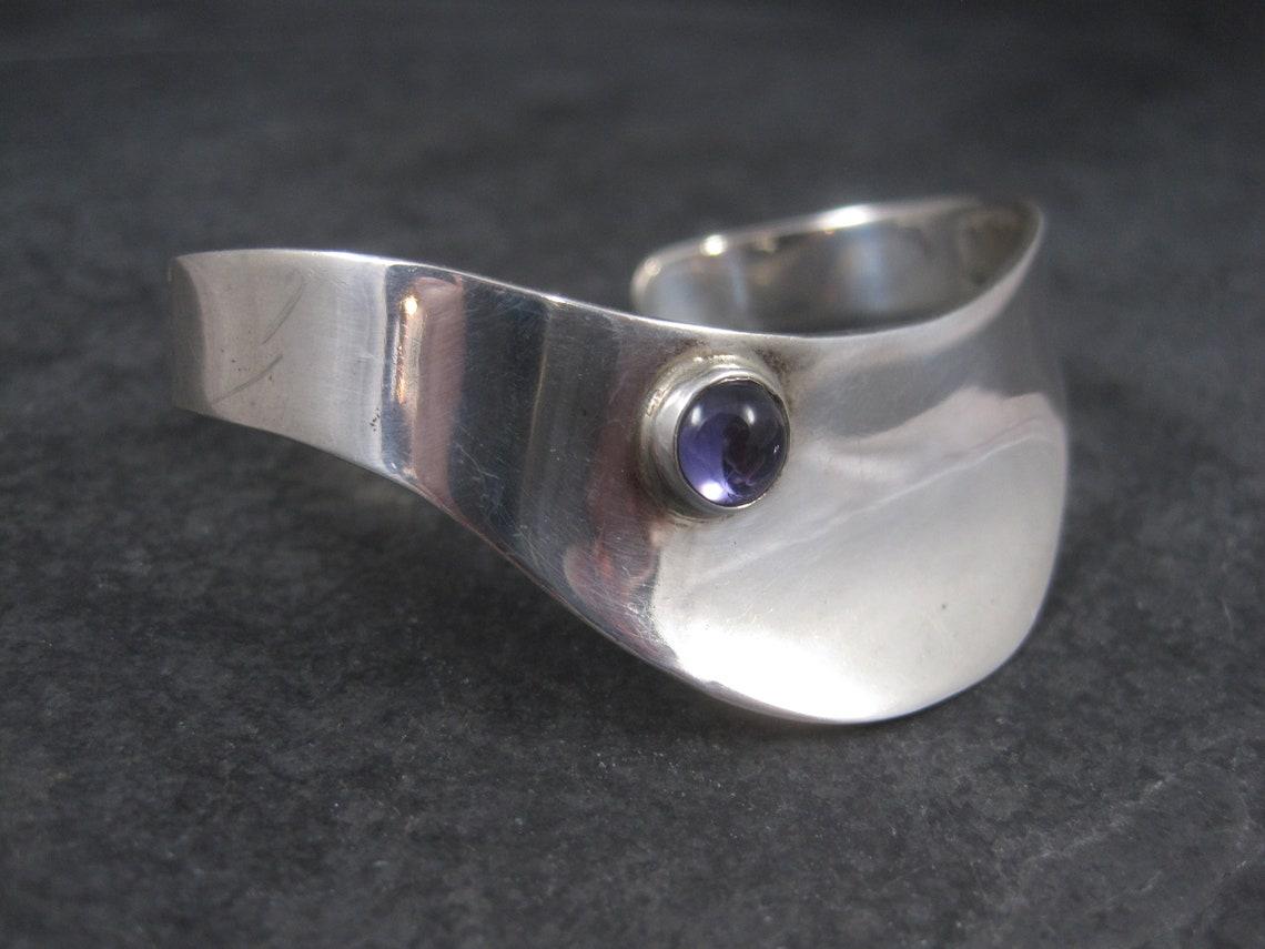 Contemporary Estate Mexican Sterling Amethyst Cuff Bracelet 6 Inches For Sale