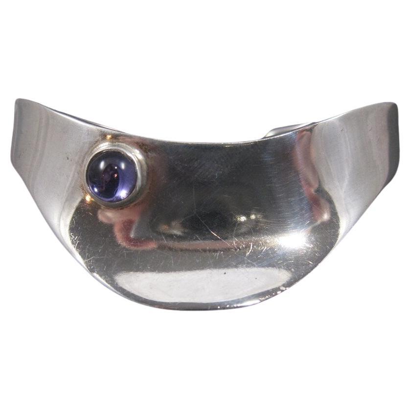 Estate Mexican Sterling Amethyst Cuff Bracelet 6 Inches For Sale