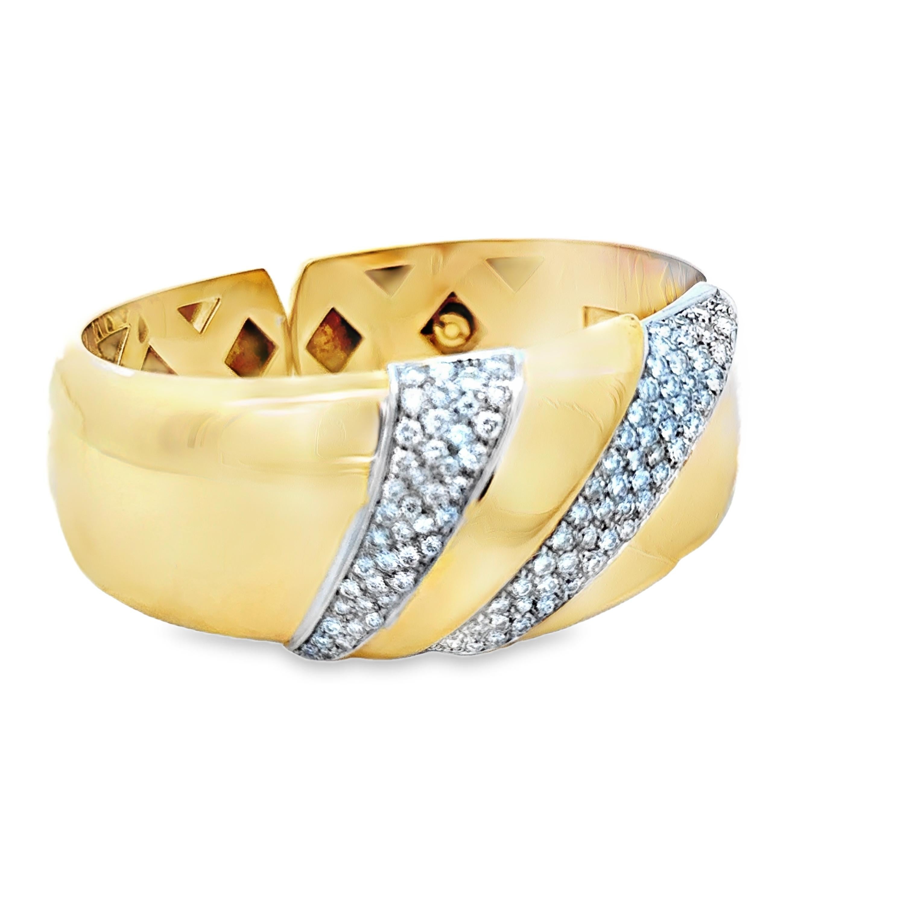 Modern Estate Mid-Century 18K Yellow Gold Diamond Cuff Bracelet – 2.5 Carats For Sale