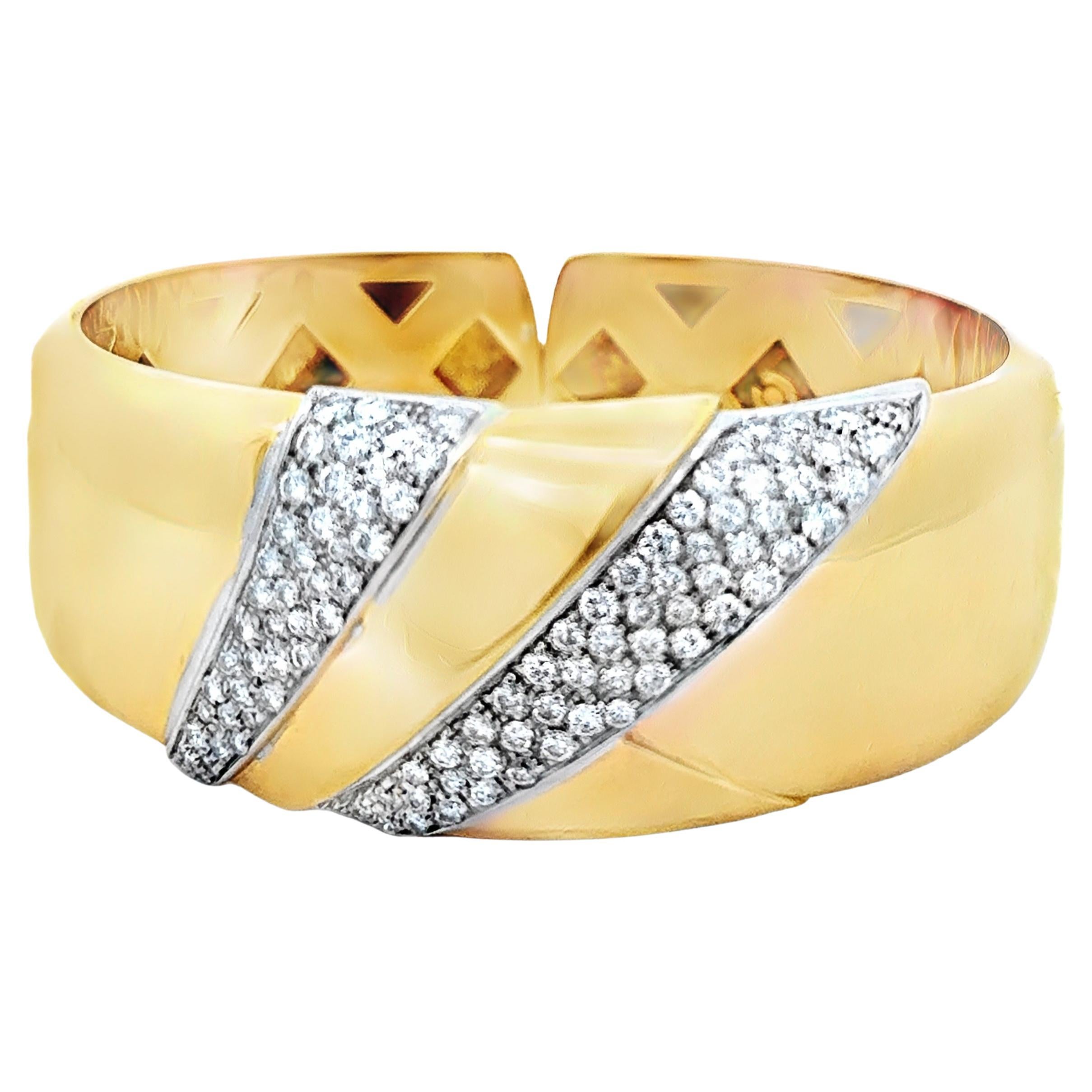 Estate Mid-Century 18K Yellow Gold Diamond Cuff Bracelet – 2.5 Carats For Sale