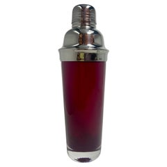 Estate Mid-Century Modern Ruby Red Glass & Silver-Plate Cocktail Shaker, Ca 1950