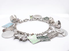 Estate Mid-Century Sterling Silver & Enamel Mid-Western States Charm Bracelet