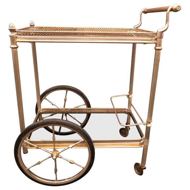 Estate Midcentury Silvered Bronze Bar Cart, circa 1950s at 1stDibs