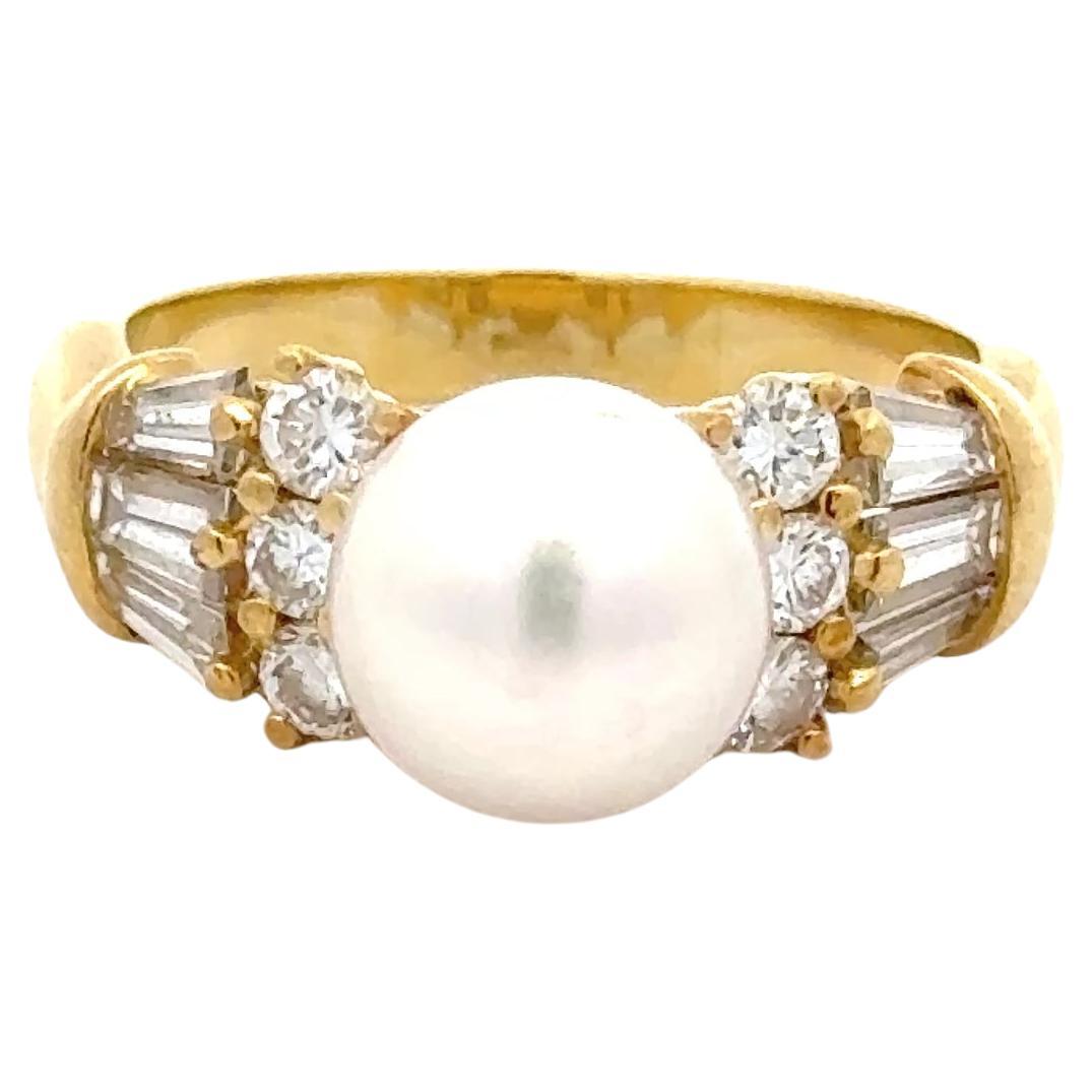 Estate Mikimoto 18K Yellow Gold, Diamond and Pearl Estate Ring