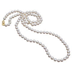 Estate Mikimoto 7.5-8.0 mm Pearl Yellow Gold Beaded Strand Necklace 36Inches