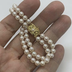 Estate Mikimoto Double Strand 18 Karat Bracelet Certified