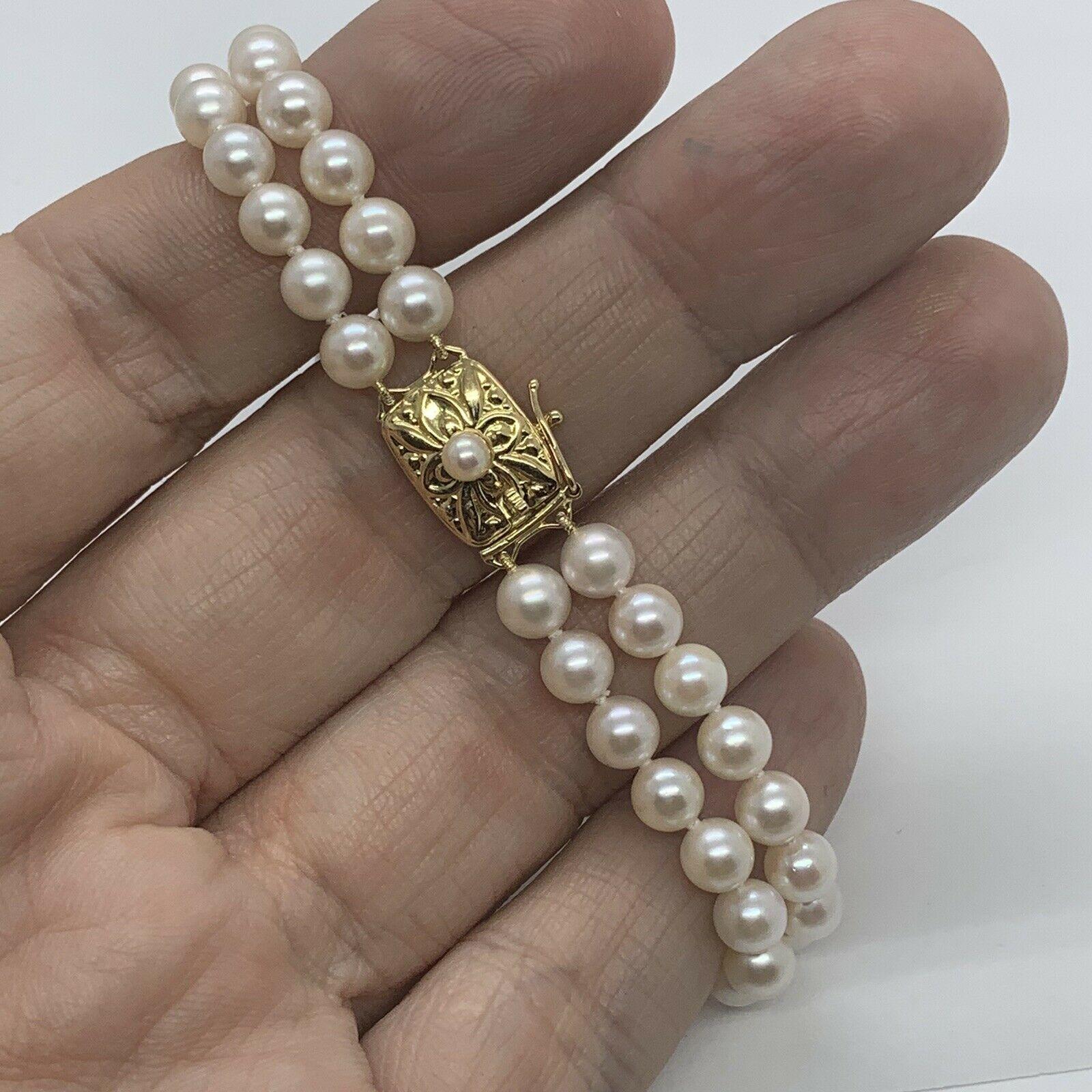 Round Cut Estate Mikimoto Double Strand 18 Karat Bracelet Certified