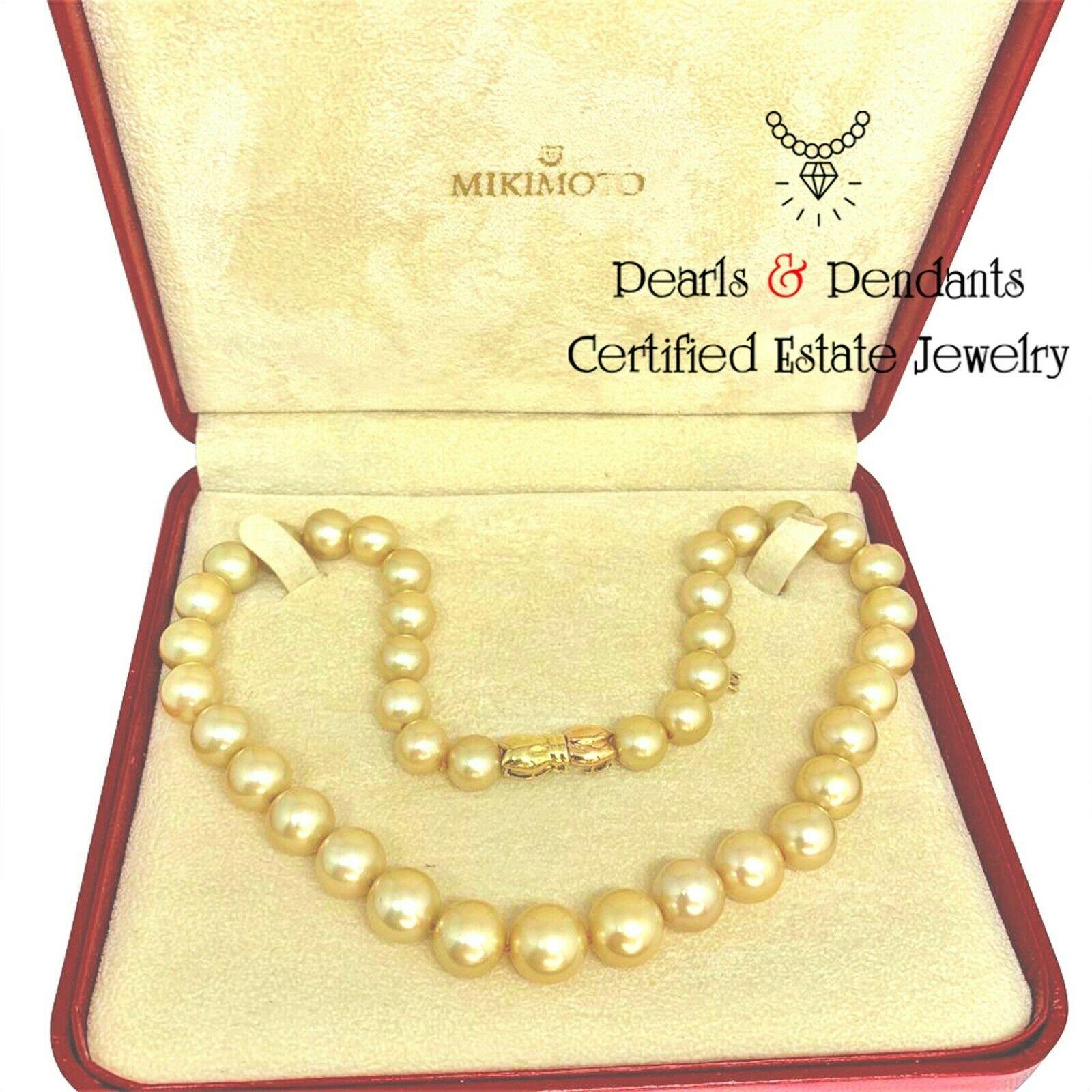 Estate Mikimoto South Sea Golden 18 Karat Necklace Certified In New Condition In Brooklyn, NY