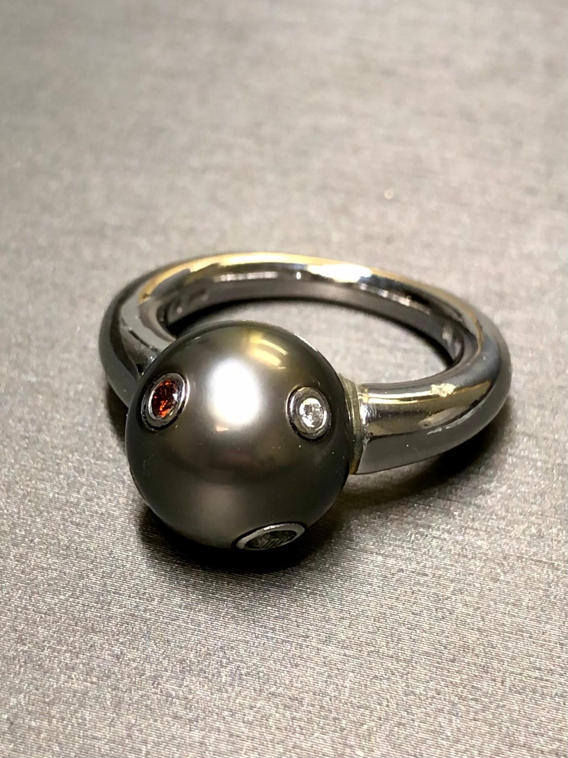 Contemporary Estate Mikimoto Tahitian Pearl Multicolored Diamond Cocktail Ring 12.72mm Sz 6.5 For Sale