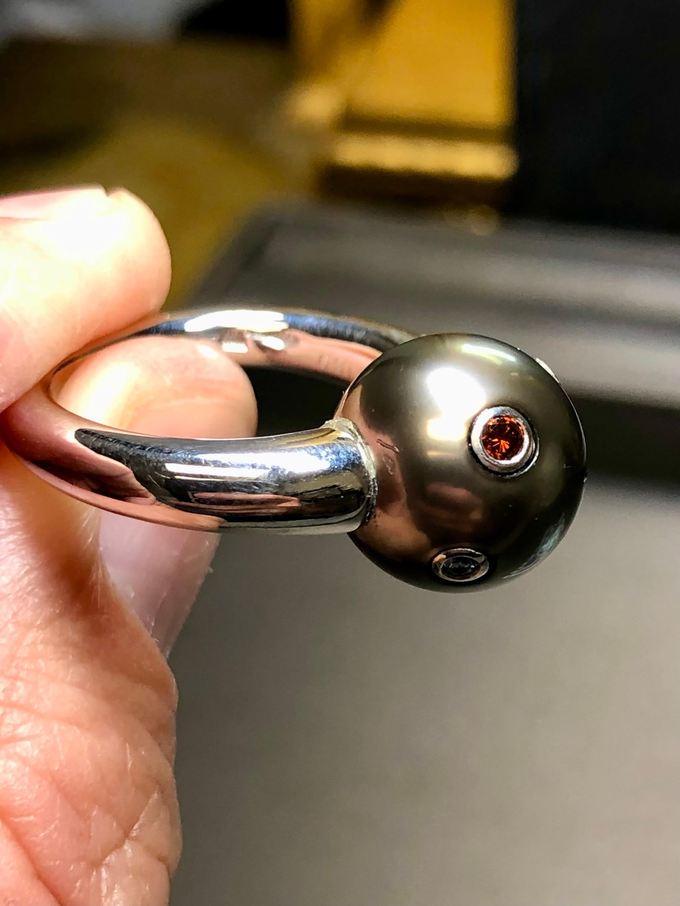 Estate Mikimoto Tahitian Pearl Multicolored Diamond Cocktail Ring 12.72mm Sz 6.5 For Sale 1