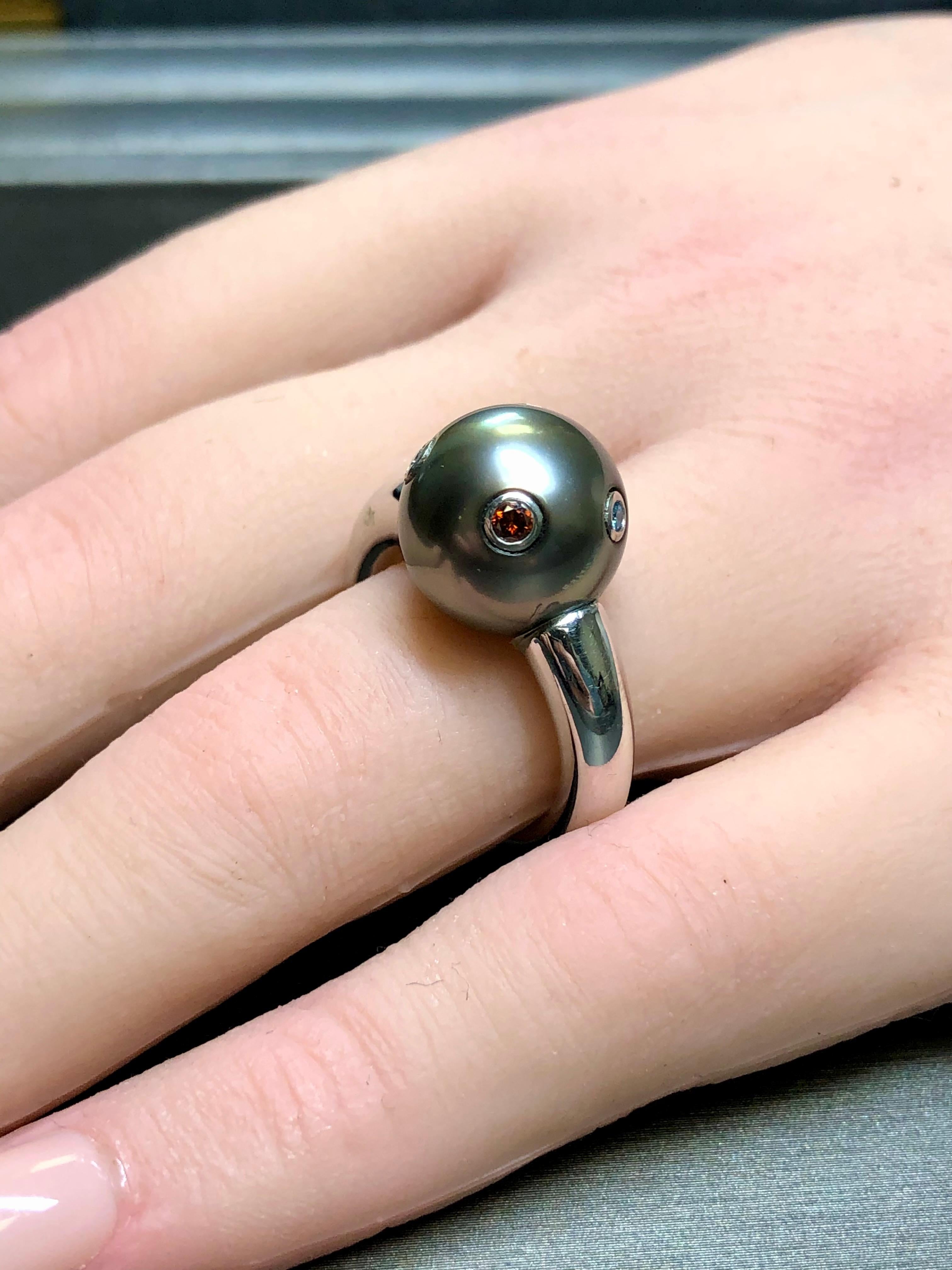 Estate Mikimoto Tahitian Pearl Multicolored Diamond Cocktail Ring 12.72mm Sz 6.5 For Sale 2