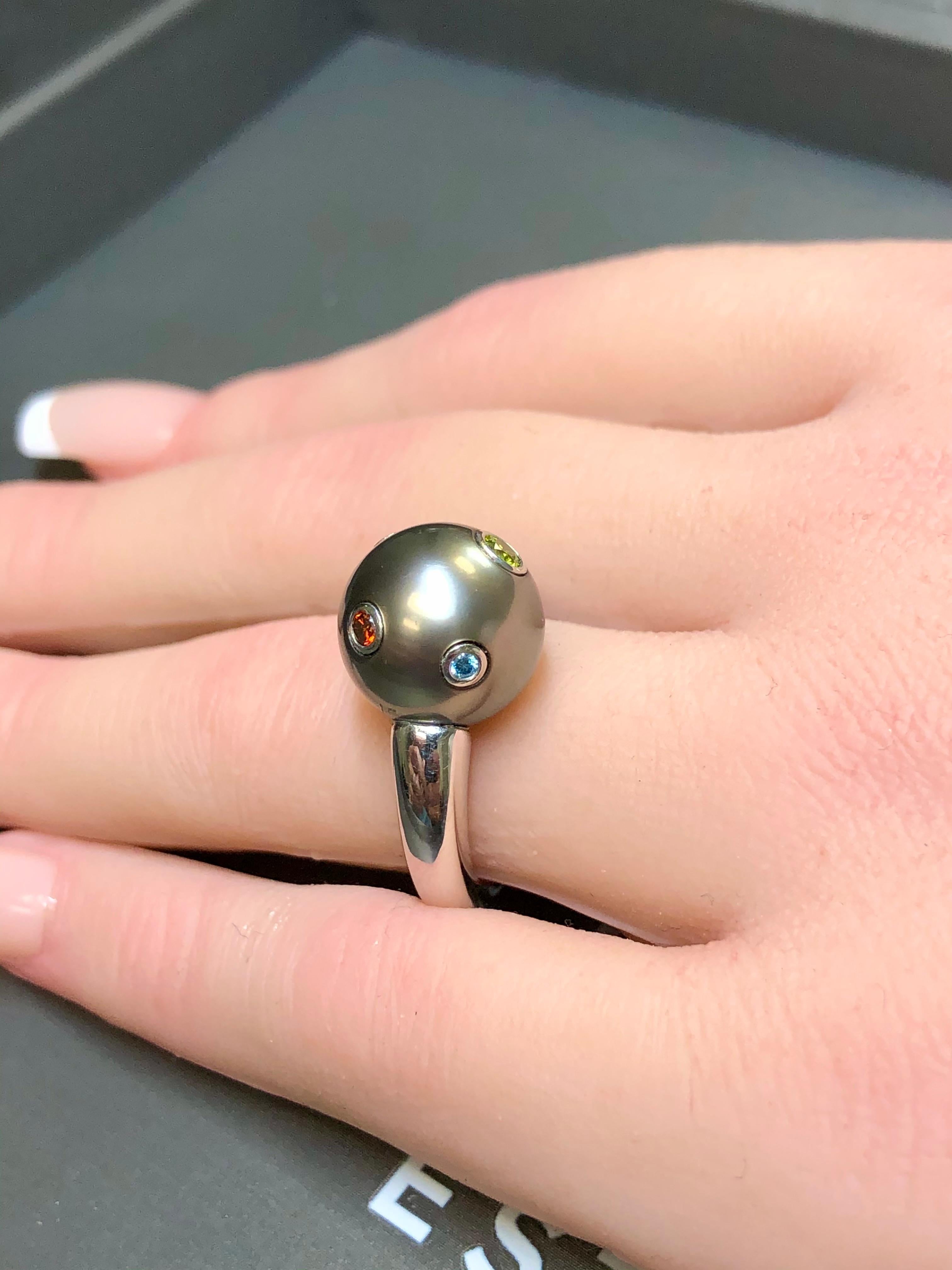 Estate Mikimoto Tahitian Pearl Multicolored Diamond Cocktail Ring 12.72mm Sz 6.5 For Sale 3