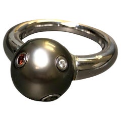 Estate Mikimoto Tahitian Pearl Multicolored Diamond Cocktail Ring 12.72mm Sz 6.5