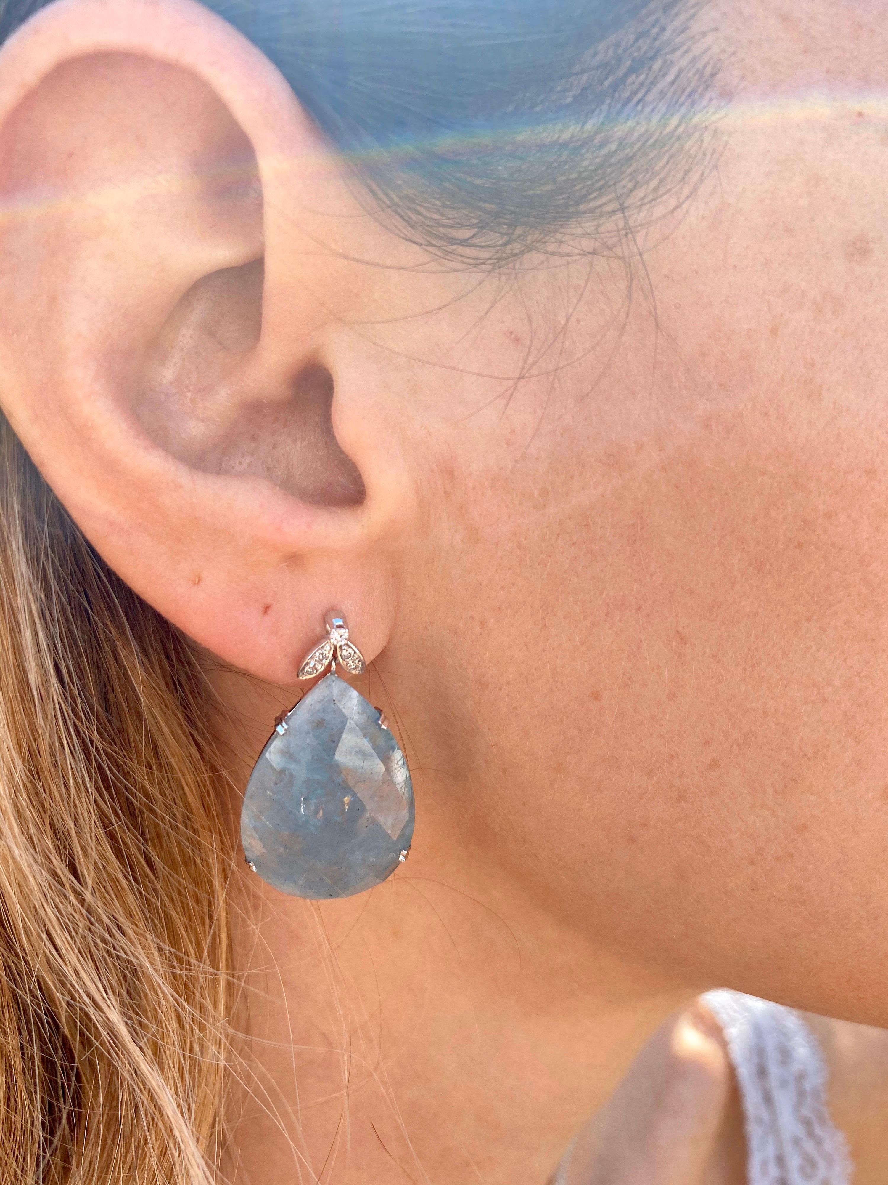 Women's Estate Milk Aquamarine Diamond Necklace Earrings Gold Set