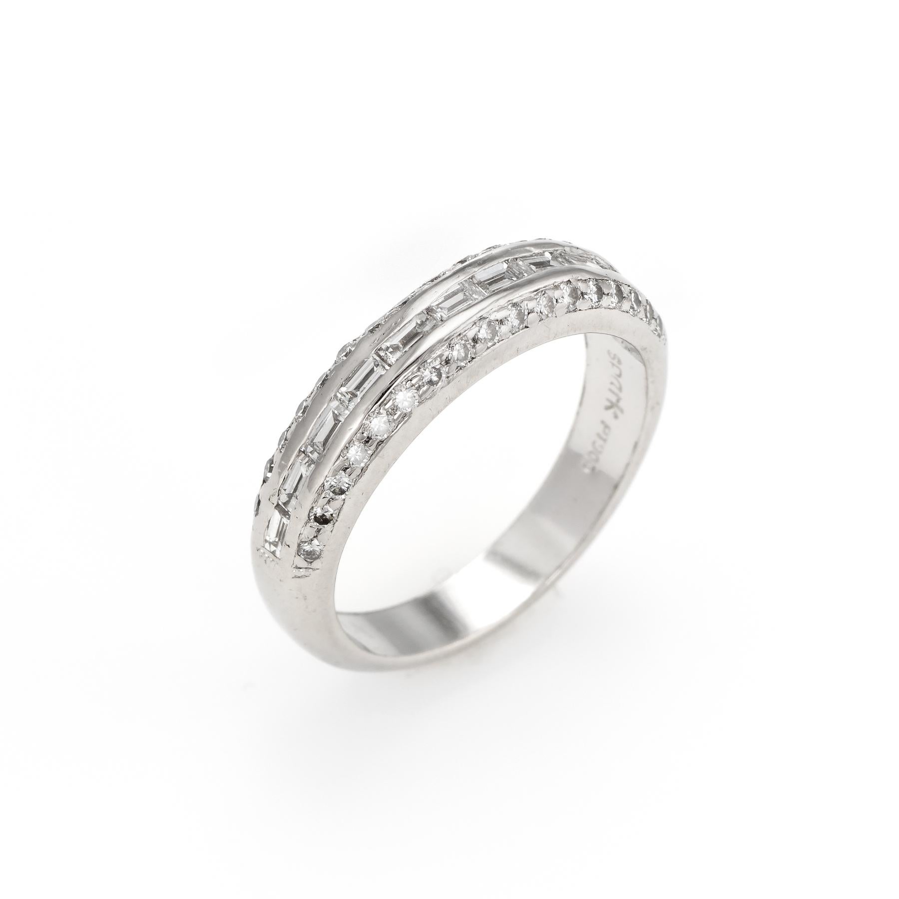 Elegant & stylish mixed cut diamond band, crafted in 900 platinum. 

Round brilliant and straight baguette cut diamonds are set into the mount and total an estimated 0.59 carats (estimated at H-I color and VS2 clarity). 

The elegant band is set