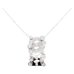 Estate Modern White Diamond Round Pendant Necklace in 18k White Gold