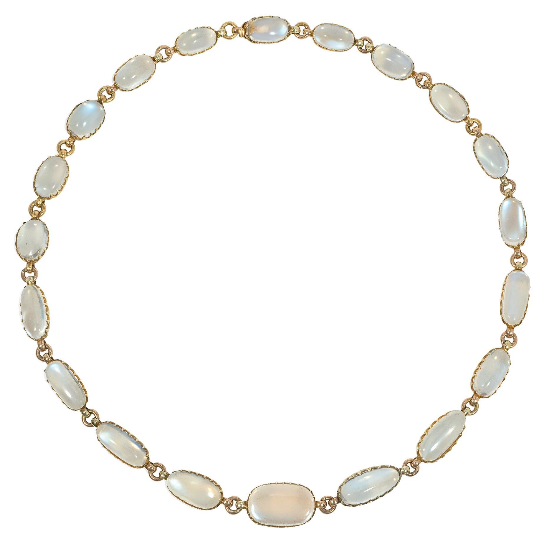 Estate Moonstone and Gold Necklace of Graduated Oblong Links For Sale