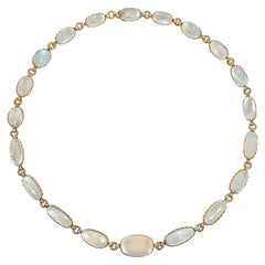 Estate Moonstone and Gold Necklace of Graduated Oblong Links