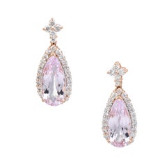 Estate Morganite Diamond Drop Earrings Pear 14 Karat Rose Pink Gold Fine Jewelry