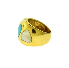 Estate Mother of Pearl and Heart Shape Turquoise Yellow Gold Ring