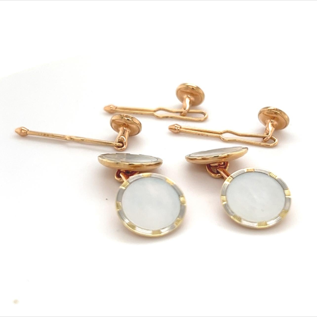 Estate Mother of Pearl Cufflinks Tuxedo Set 14k Gold 11.5 mm Certified $2,950 211199

Magnificent estate condition newly polished looks like new.

TRUSTED SELLER SINCE 2002

PLEASE SEE OUR HUNDREDS OF POSITIVE FEEDBACKS FROM OUR CLIENTS!!

FREE