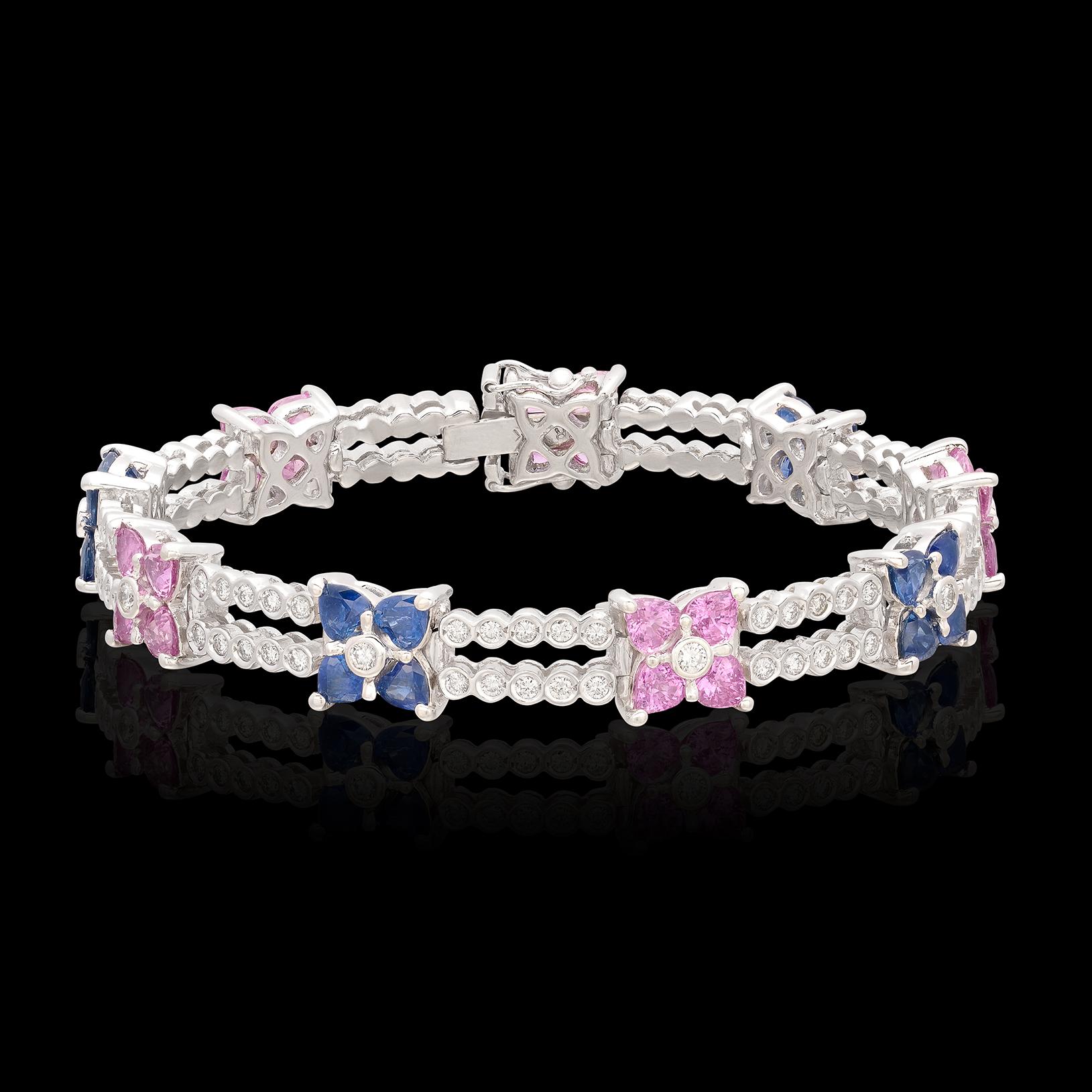 Round Cut Estate Multi-Color Sapphire & Diamond Bracelet For Sale