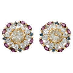 Estate Multi Color Semiprecious Stone Stud Earrings in 14k Yellow Gold For  Sale at 1stDibs