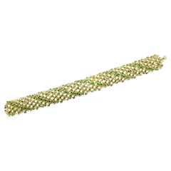 Vintage Estate Multi-Colored Diamond, Emerald and Sapphire Bracelet in 18k Yellow Gold