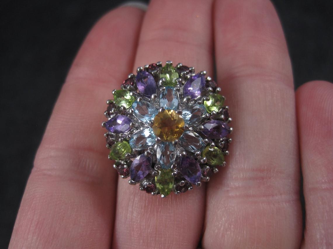 Estate Multi Gemstone Statement Ring Sterling Size 7.5 In Good Condition For Sale In Webster, SD