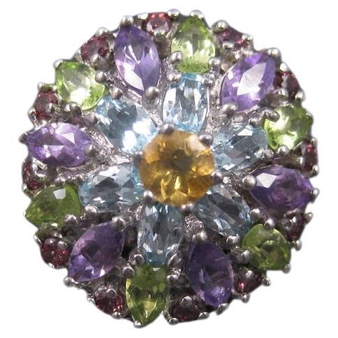 Estate Multi Gemstone Statement Ring Sterling Size 7.5 For Sale