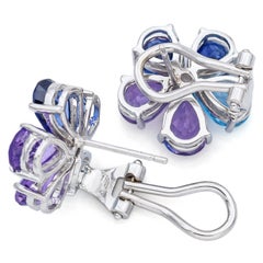 Estate Multi-Stone & 0.22 TCW Diamond White Gold Floral Omega Back Earrings