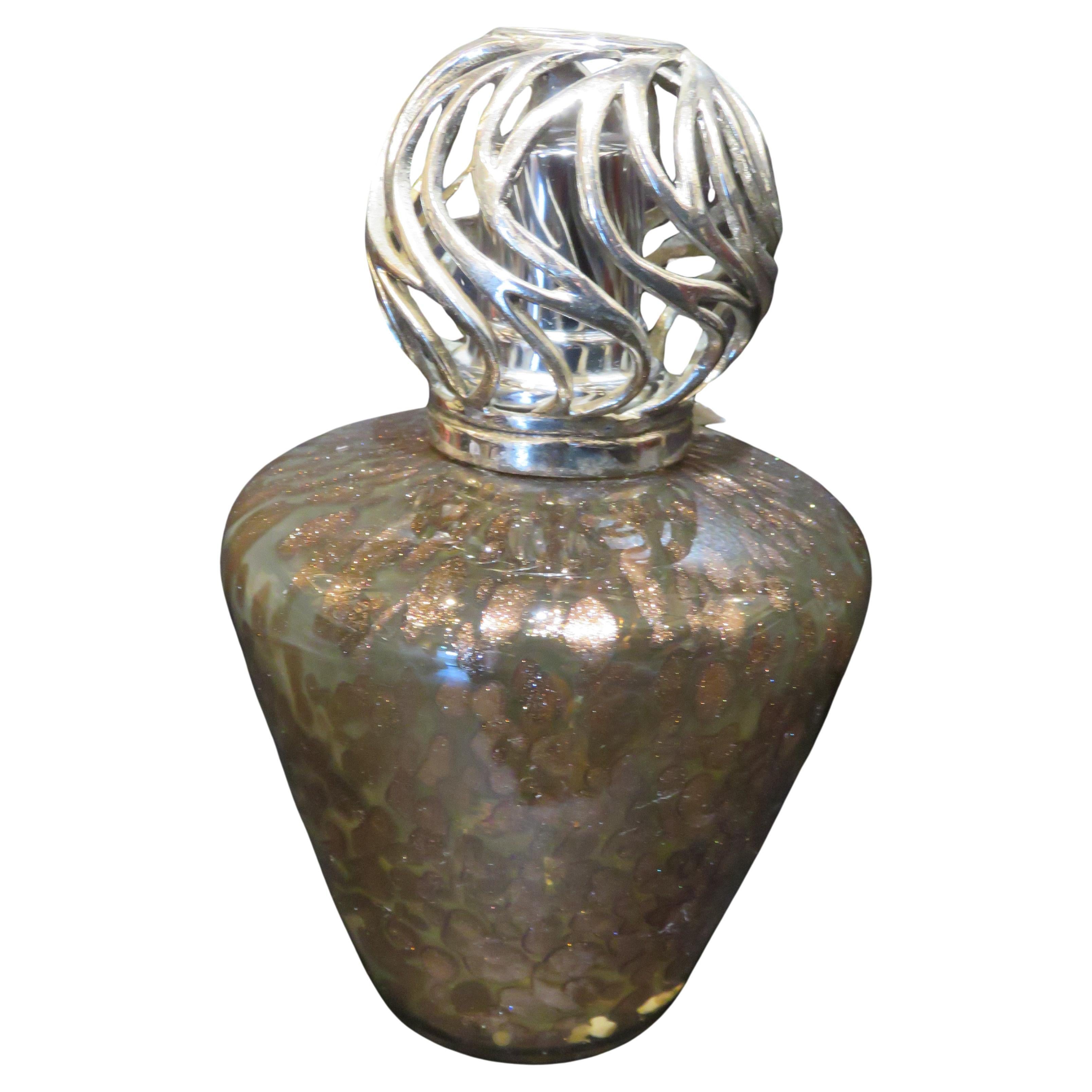 Estate Murano Style Rose Gold Speckled Glass Atomizer Perfume Bottle en vente