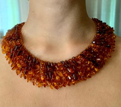 Estate Natural Baltic Amber 14K yellow Gold Wide Collar Necklace, 20th Century