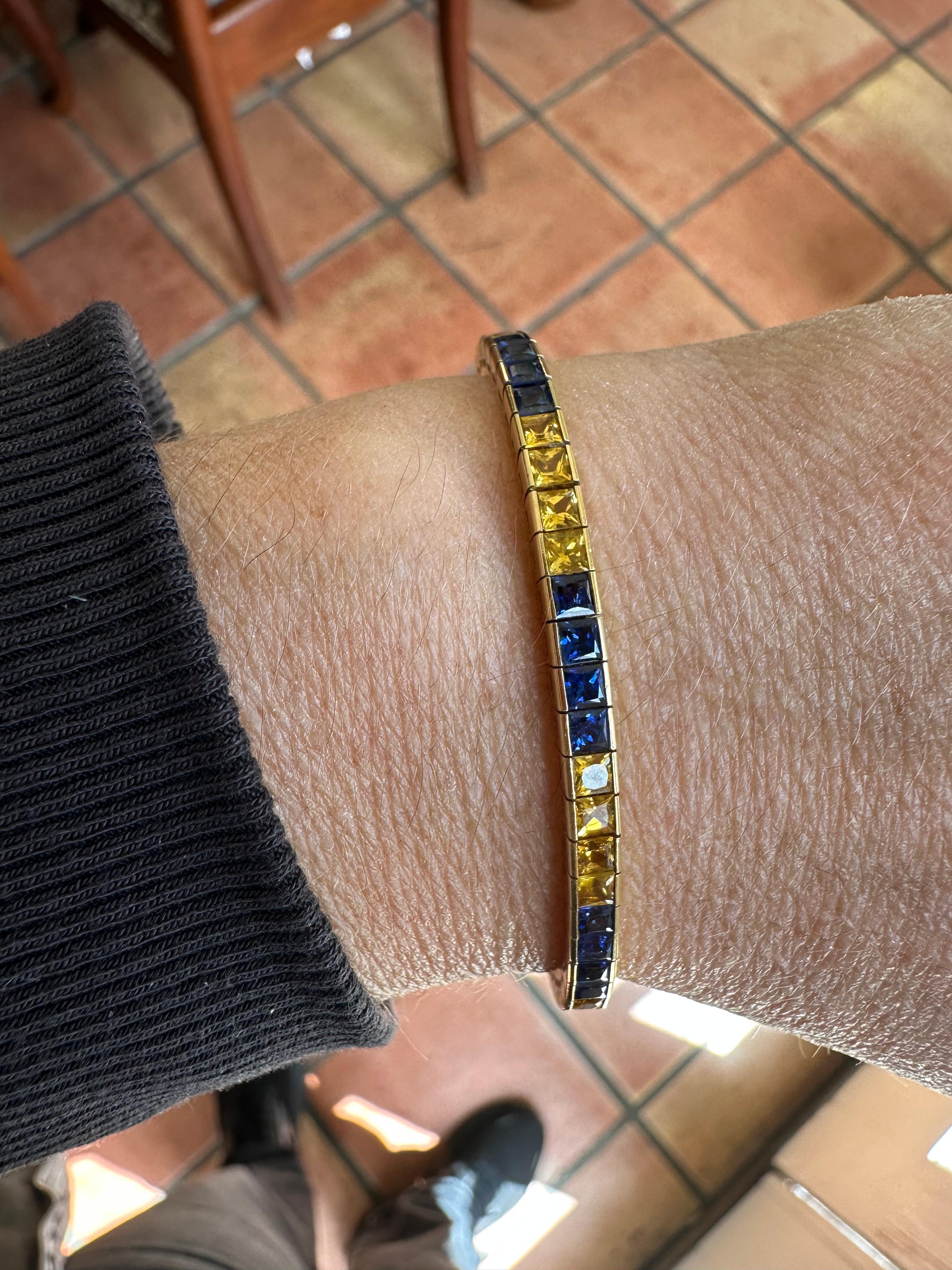 Estate Natural Blue and Yellow Sapphire Link Bracelet For Sale 4