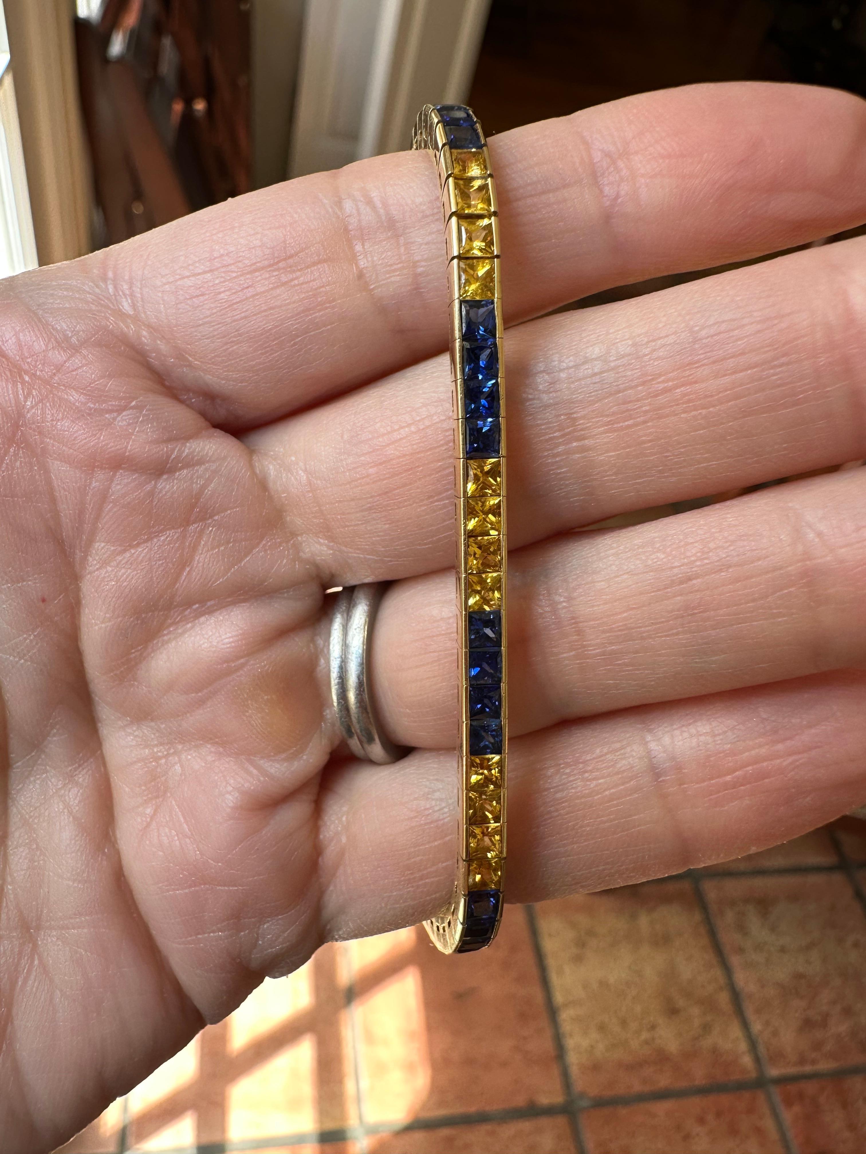 Estate Natural Blue and Yellow Sapphire Link Bracelet For Sale 5