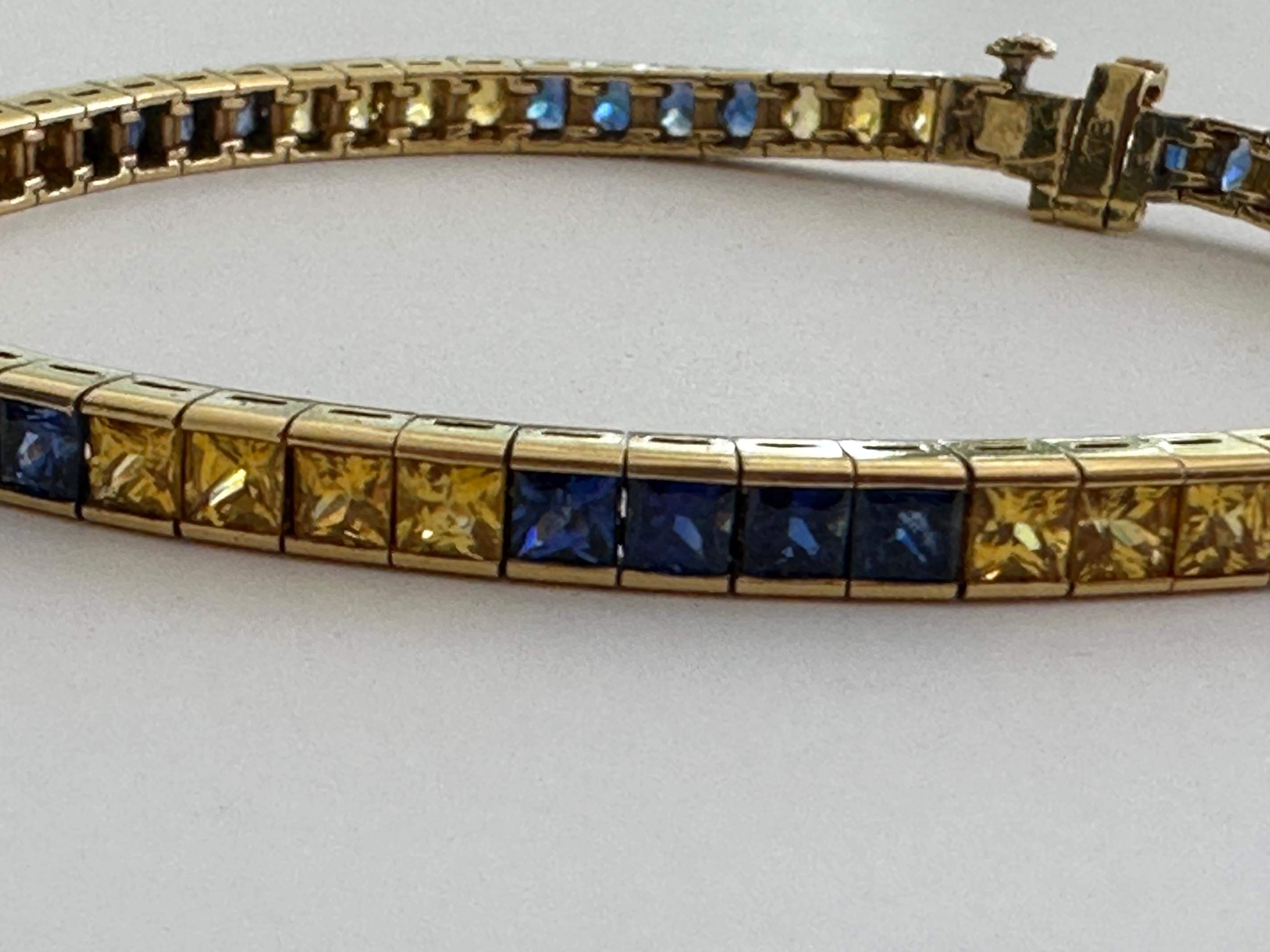 Contemporary Estate Natural Blue and Yellow Sapphire Link Bracelet For Sale