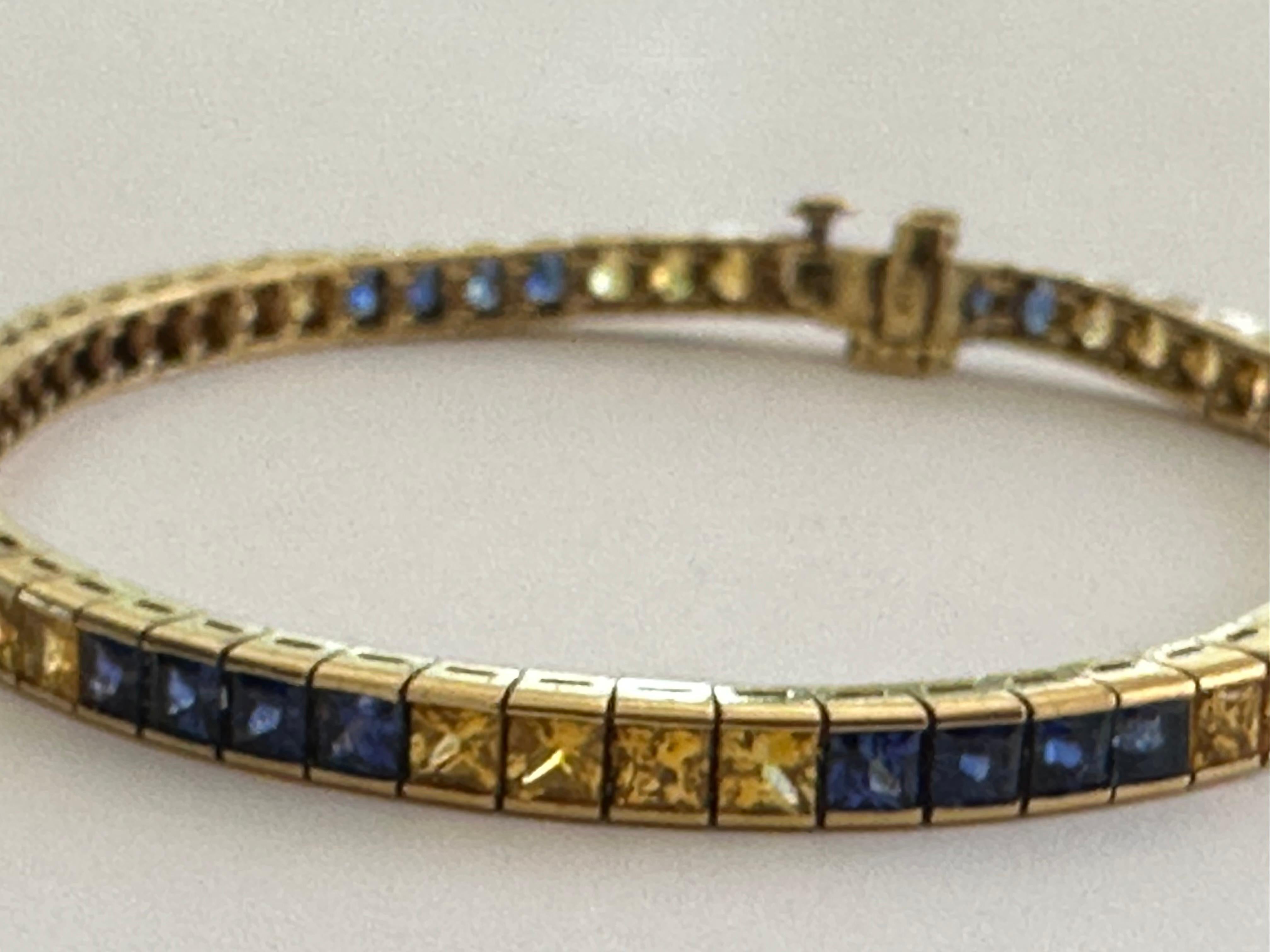 Women's Estate Natural Blue and Yellow Sapphire Link Bracelet For Sale