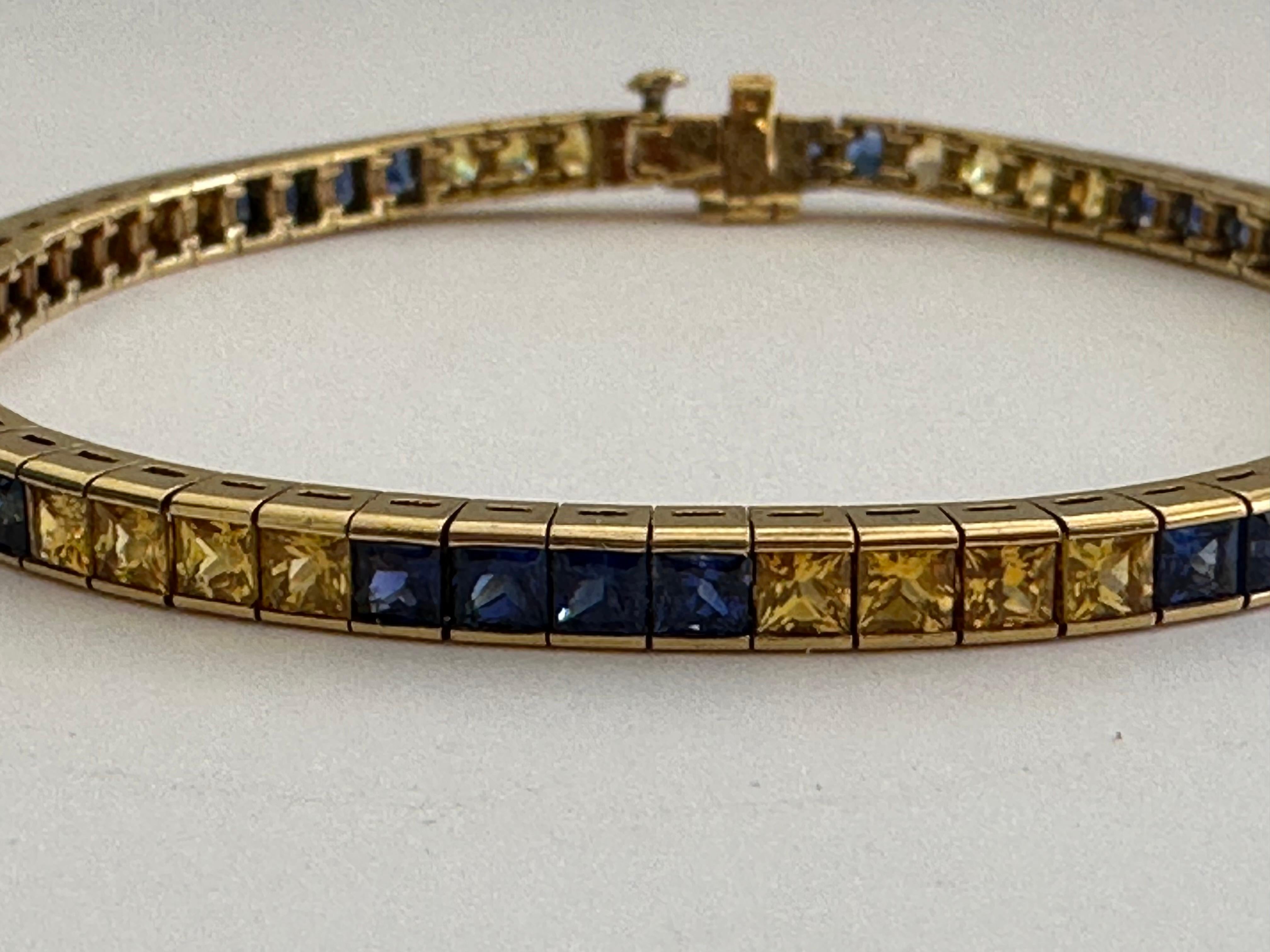 Estate Natural Blue and Yellow Sapphire Link Bracelet For Sale 1