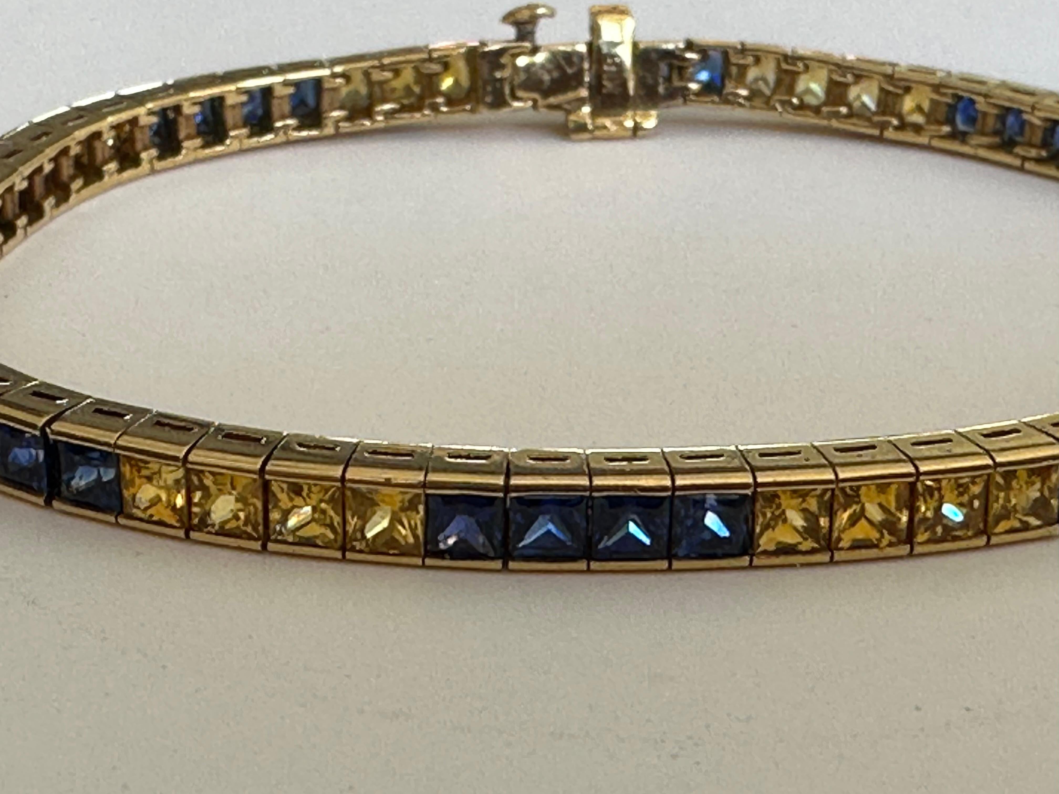 Estate Natural Blue and Yellow Sapphire Link Bracelet For Sale 3