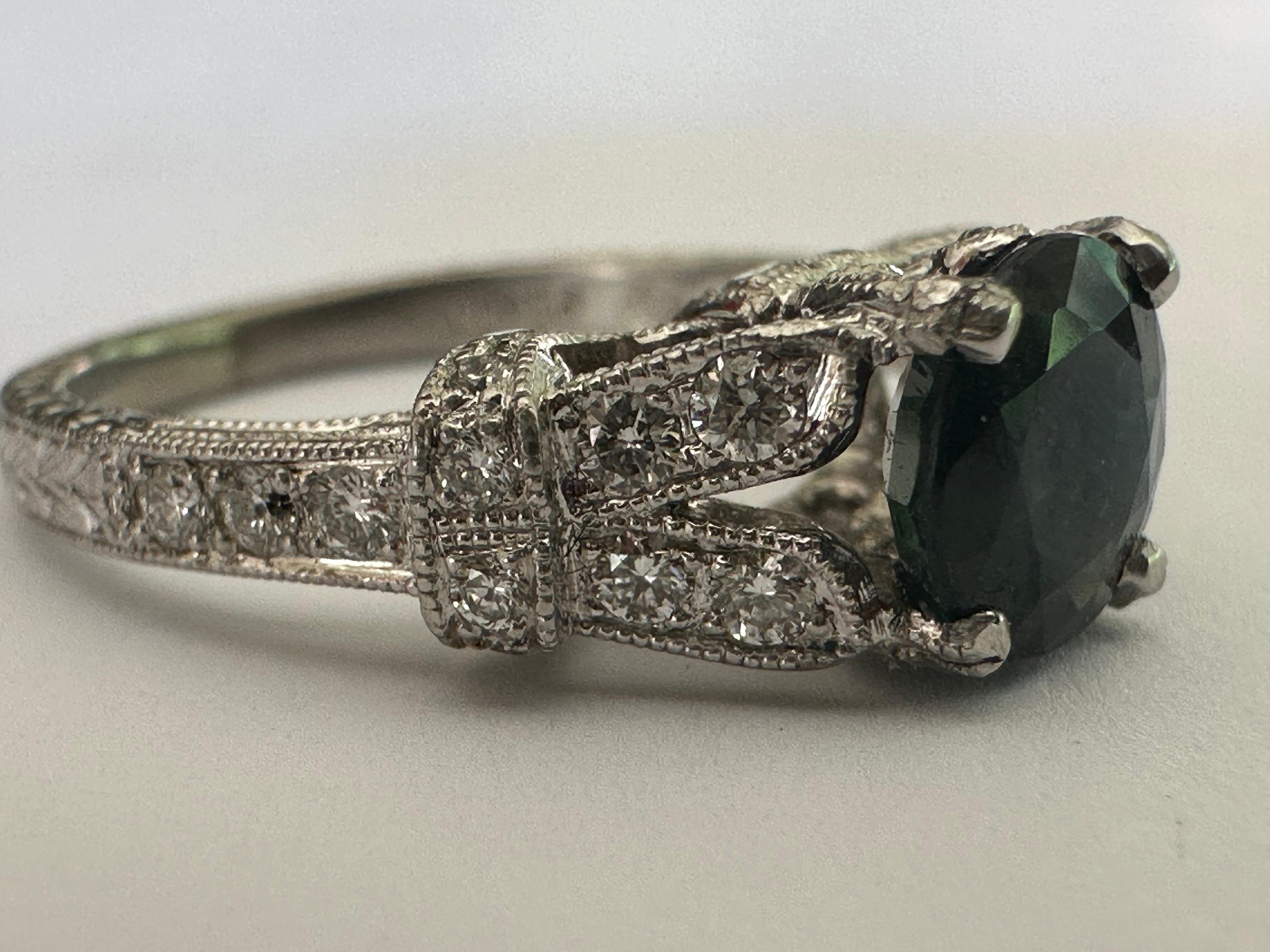 Estate Natural Blue Sapphire and Diamond Engagement Ring For Sale 1