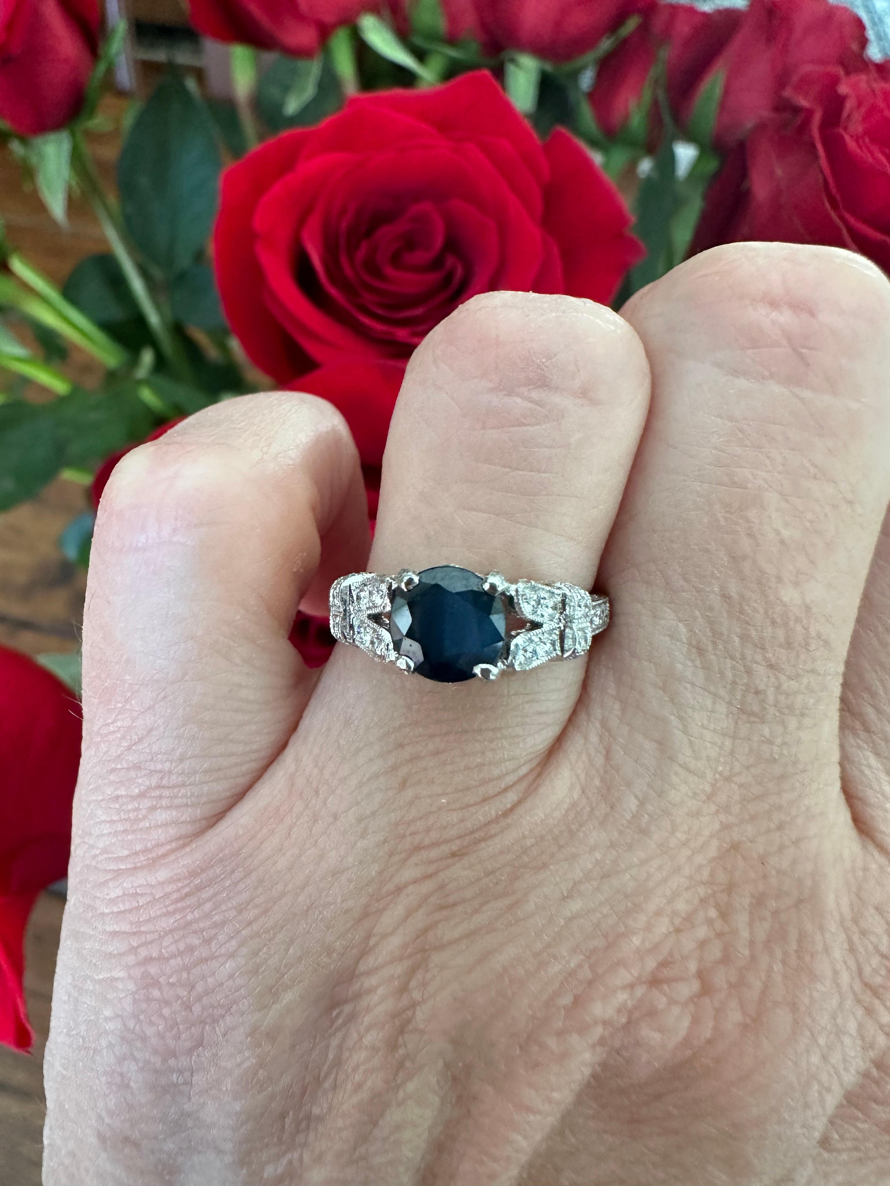 Estate Natural Blue Sapphire and Diamond Engagement Ring For Sale 3