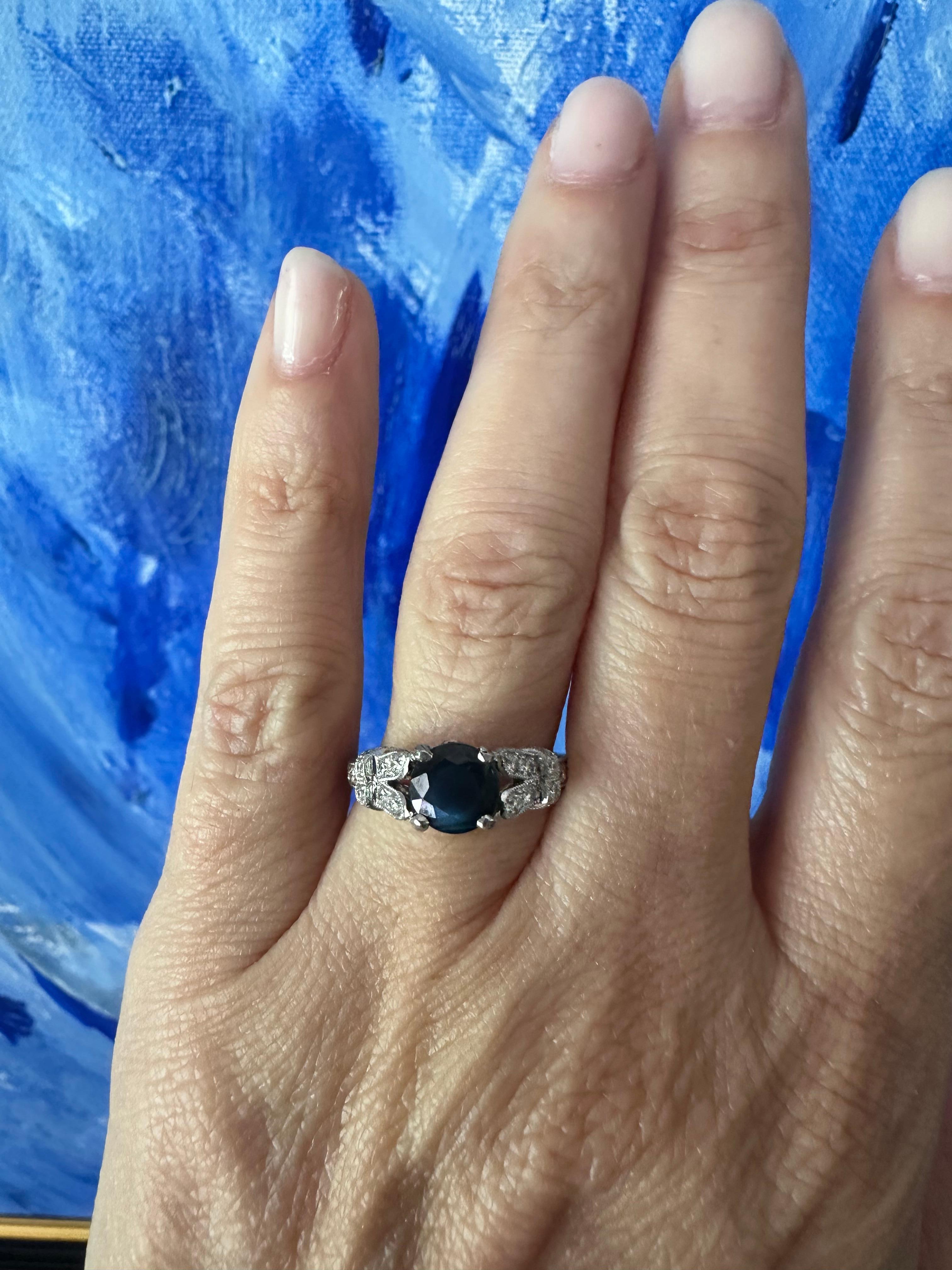 Estate Natural Blue Sapphire and Diamond Engagement Ring For Sale 4