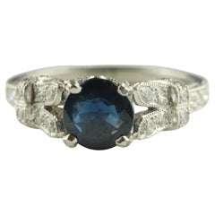 Estate Natural Blue Sapphire and Diamond Engagement Ring