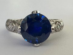 Estate Natural Blue Sapphire and Diamond Ring
