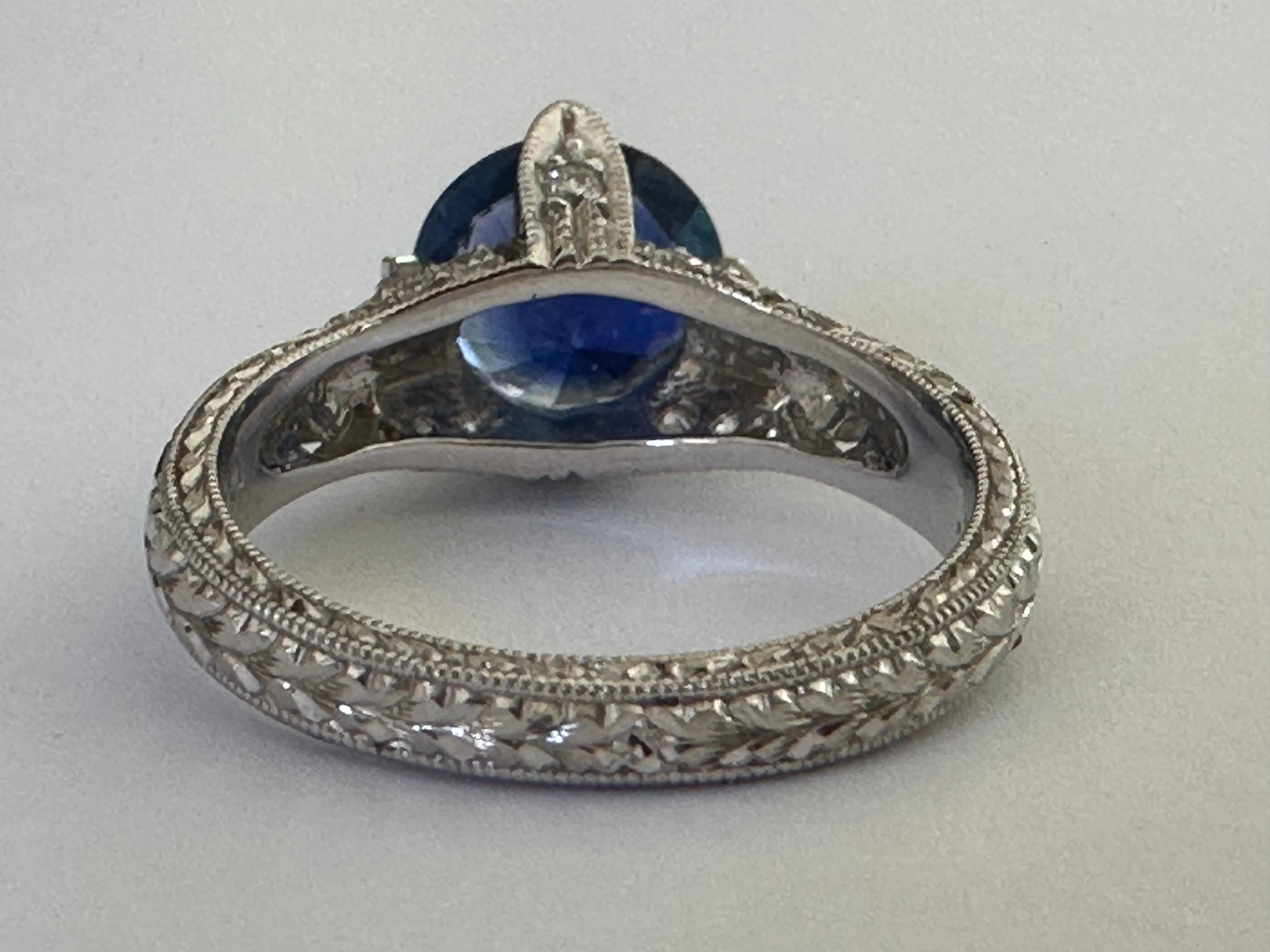 Estate Natural Blue Sapphire and Diamond Ring In Excellent Condition For Sale In Denver, CO