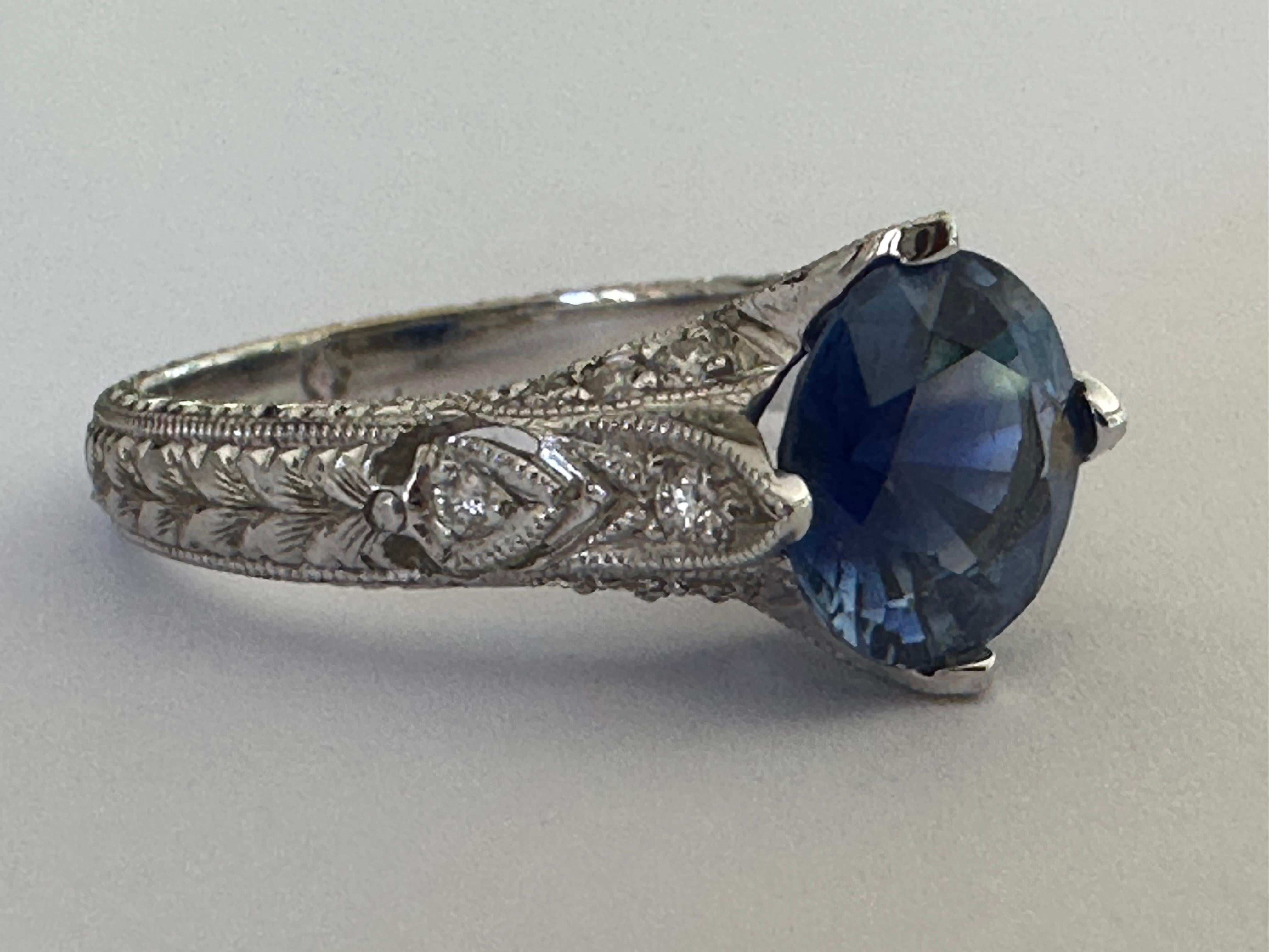 Women's Estate Natural Blue Sapphire and Diamond Ring For Sale