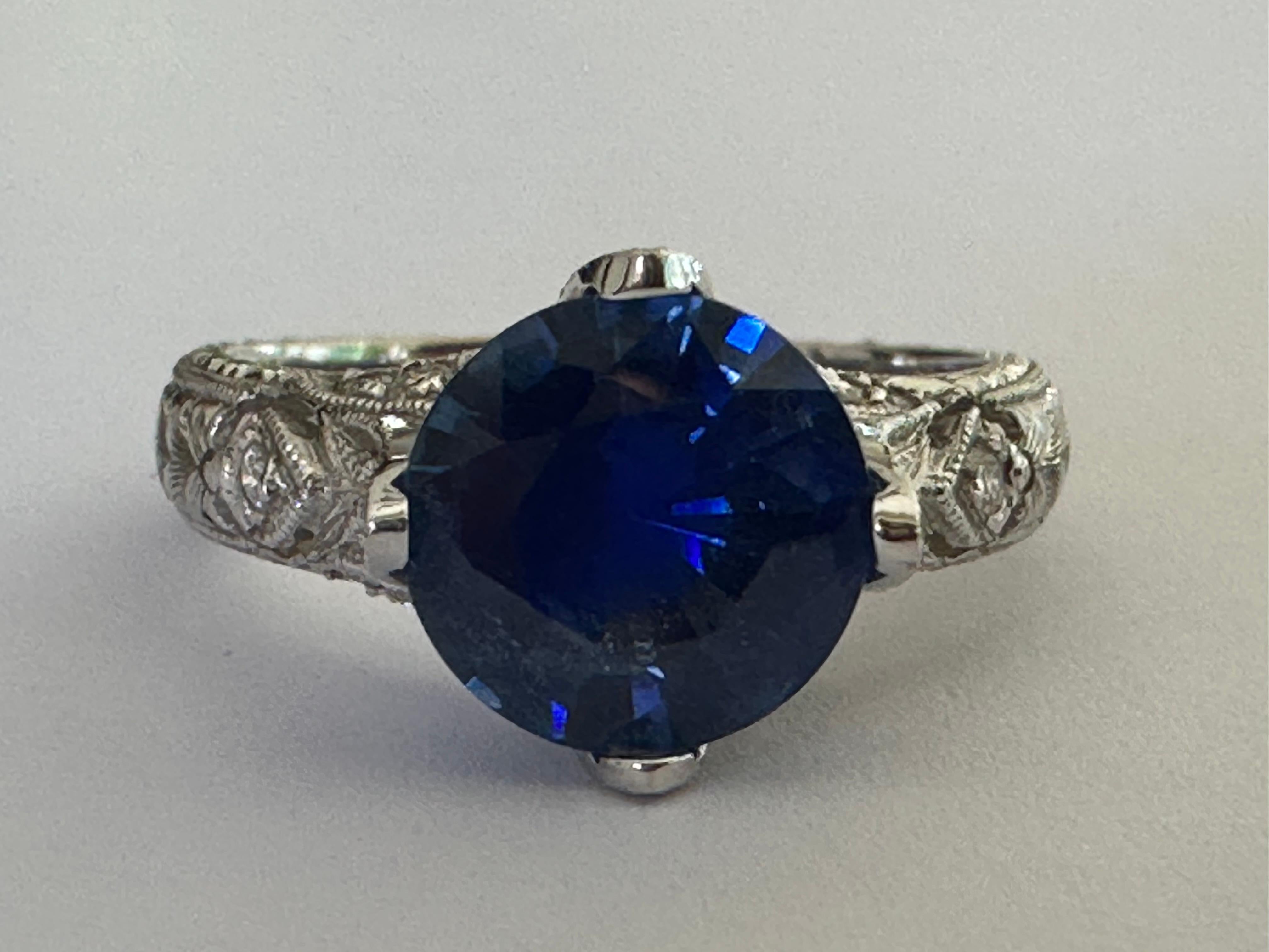 Estate Natural Blue Sapphire and Diamond Ring For Sale 1