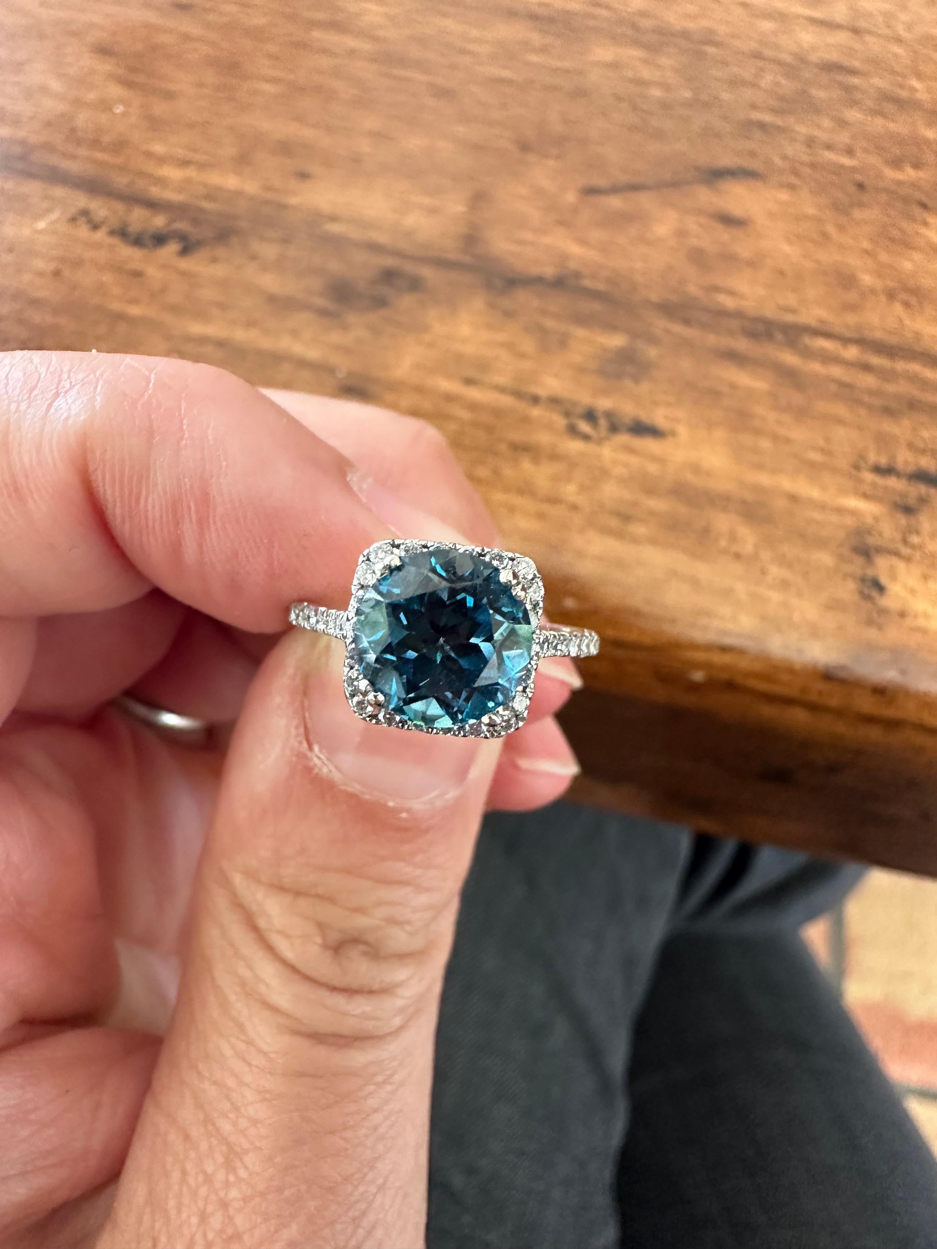 Estate Natural Blue Topaz and Diamond Halo Ring For Sale 5
