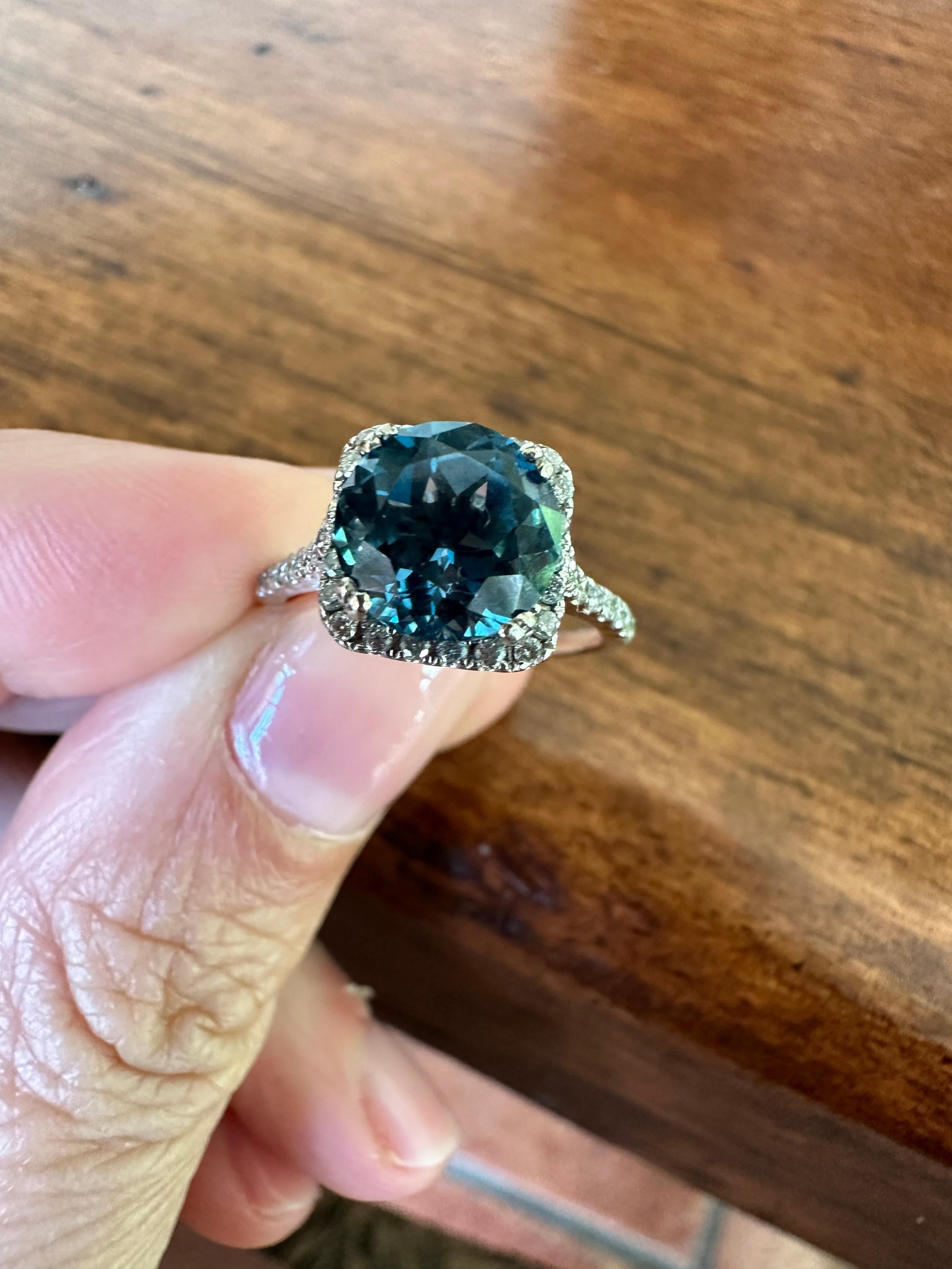 Estate Natural Blue Topaz and Diamond Halo Ring For Sale 6