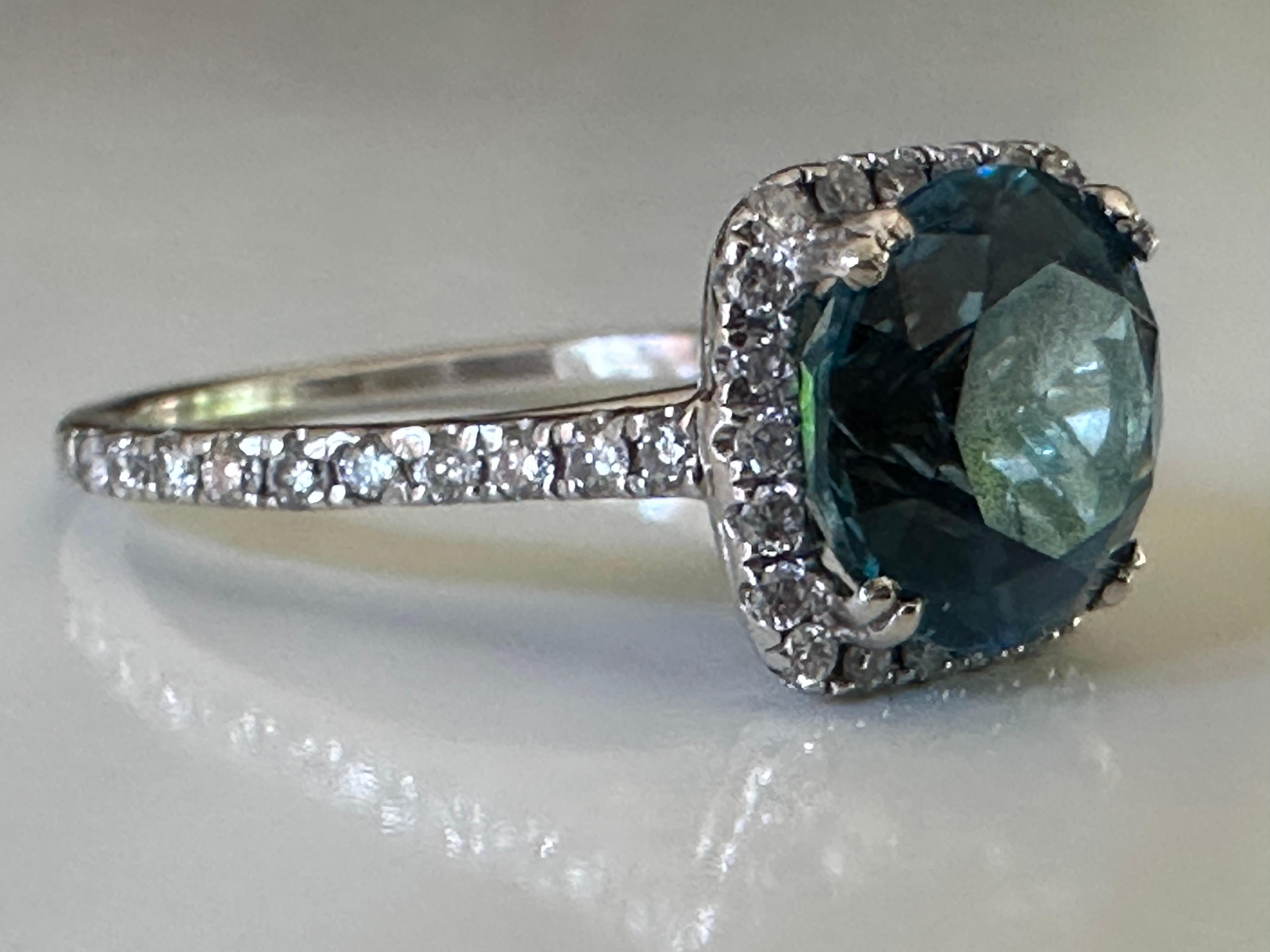 Estate Natural Blue Topaz and Diamond Halo Ring For Sale 8